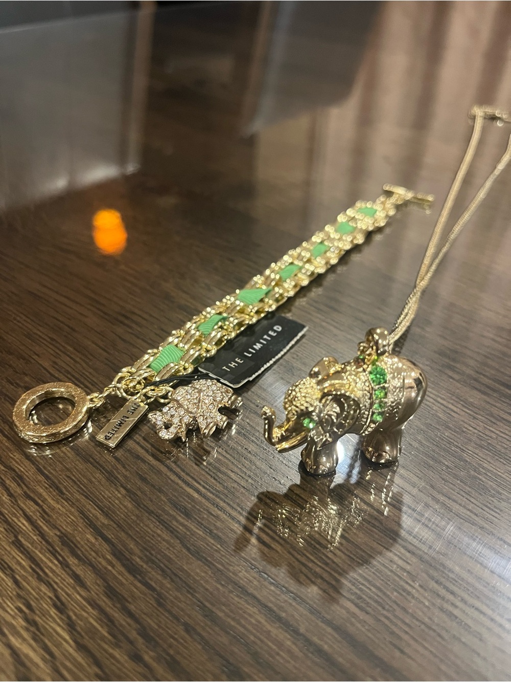 The Limited Women’s Long Gold Elephant Pendant Necklace & Charm Bracelet Set